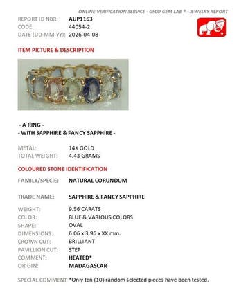 Bague - 14 carats Or jaune - 9.56ct. tw. Saphir - Certificat