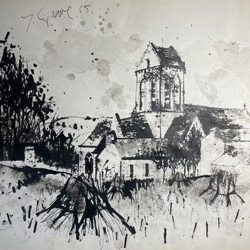 Yves Ganne (1931-2019) - Auvers sur Oise, vue du village et, Antiquités & Art, Art | Peinture | Classique