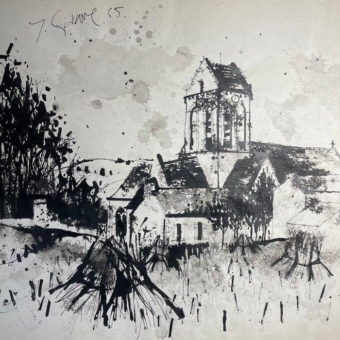 Yves Ganne (1931-2019) - Auvers sur Oise, vue du village et, Antiquités & Art, Art | Peinture | Classique