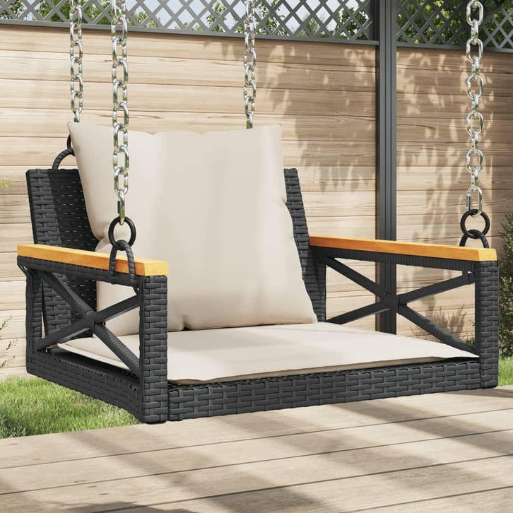 vidaXL Schommelbank met kussens 63x62x40 cm poly rattan, Jardin & Terrasse, Ensembles de jardin, Envoi