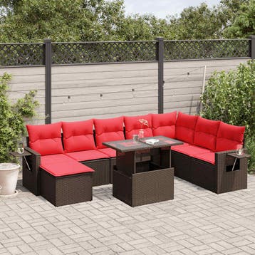 vidaXL 9-delige tuinbankset met kussens, bruin polyrotan, Verzenden