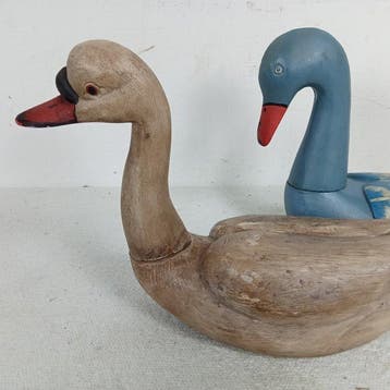 sculptuur, Twee zwanen - 21 cm - Hout