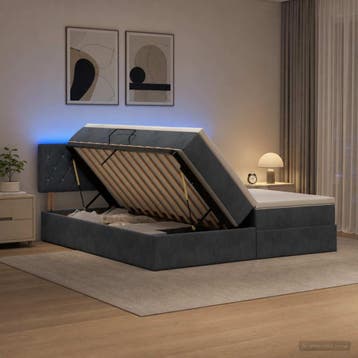 vidaXL LED opbergbed met matras Donkergrijs 180 x 200 cm, Verzenden, Nieuw