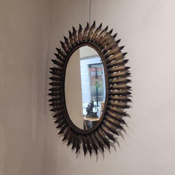 Miroir mural - Laiton - sol, Espagne, années 50-60, Antiquités & Art