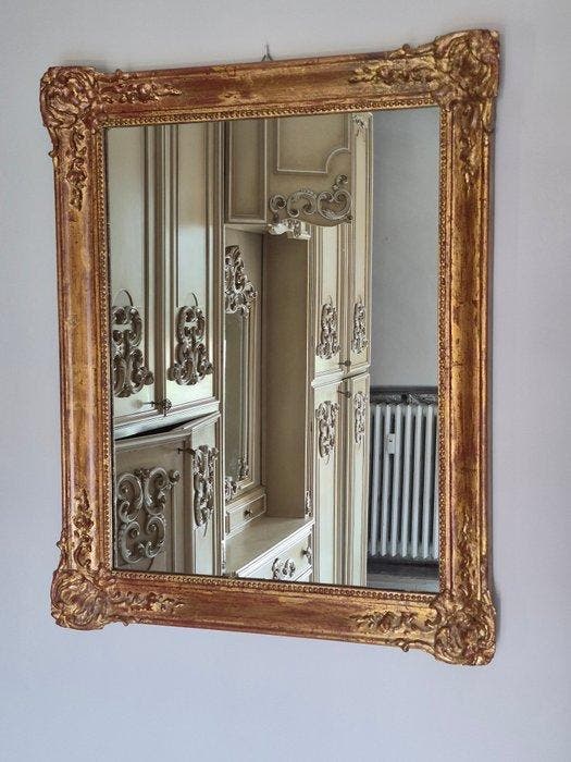 Spiegel - Hout, Glas - Gouden spiegel, Antiquités & Art, Antiquités | Autres Antiquités