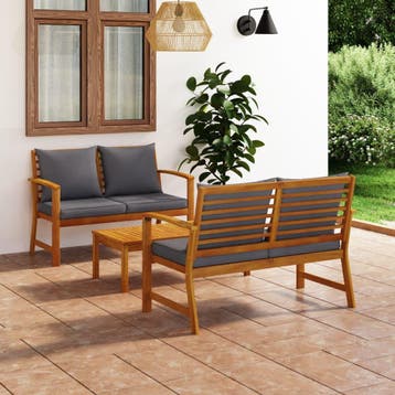 vidaXL 3-delige Loungeset met kussens massief acaciahout, Tuin en Terras, Verzenden, Nieuw, Loungeset