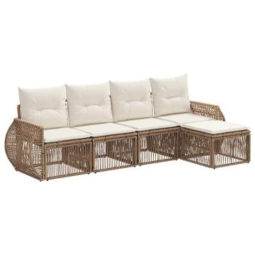 vidaXL Tuinbank Set 5 pcs Beige en Crème Wit poly rattan, Verzenden