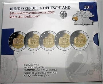 5 x 2 Euro 2017 A,d,f,g,j Duitsland Rheinland-pfalz, Verzenden