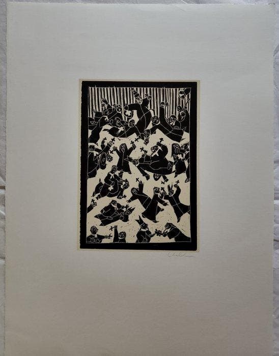 Blalla W. Hallmann (1941-1997) - Protestants storm the papal, Antiek en Kunst, Antiek | Overige Antiek