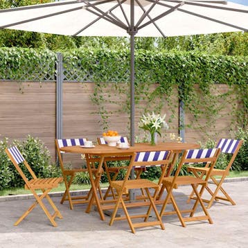 vidaXL Klapstoelen, 6 stuks, blauw-witte stof en massief, Verzenden, Nieuw