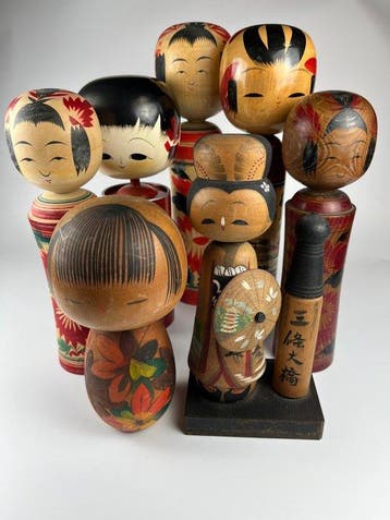 Figurine - Japanese Vintage Kokeshi Dolls Lot Kyoto Sanjo, Antiquités & Art