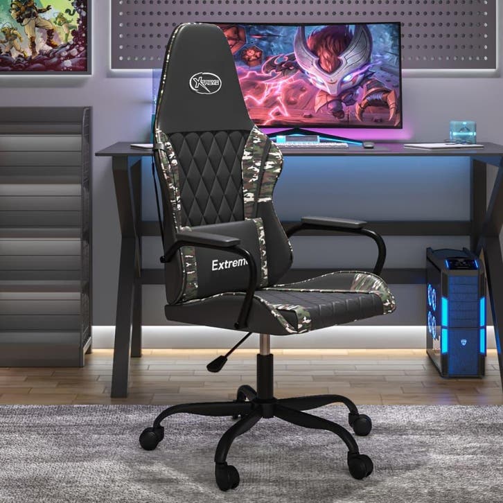 vidaXL Massage gamestoel kunstleer zwart en camouflage, Maison & Meubles, Chaises, Envoi