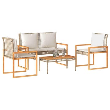 vidaXL 4-delige Loungeset met kussens poly rattan gemengd, Verzenden, Loungeset
