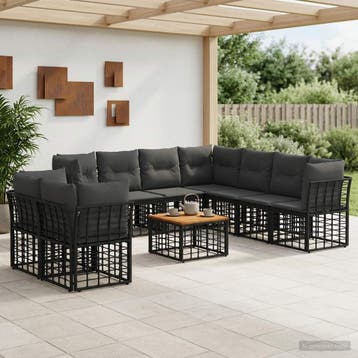 vidaXL Buiten bank set 10 st Zwart en Donker Grijs Polyester, Verzenden