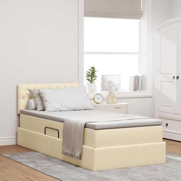 vidaXL LED opbergbed met matras Crème 90 x 200 cm Stof, Verzenden