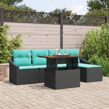 vidaXL Tuin Eettafel Set met kussen 6 pcs Zwart en, Jardin & Terrasse, Verzenden