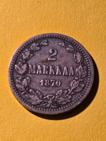 Finland. Set of 2 coins: 1 & 2 Markkaa 1865/1870 (Zonder, Gestempeld
