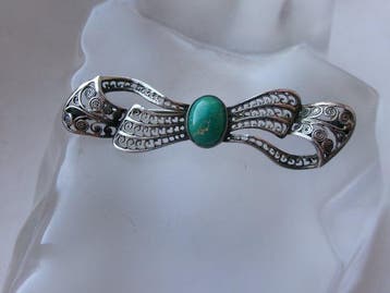 Argent, Filigrane et turquoise - Broche - Art Nouveau, Antiquités & Art