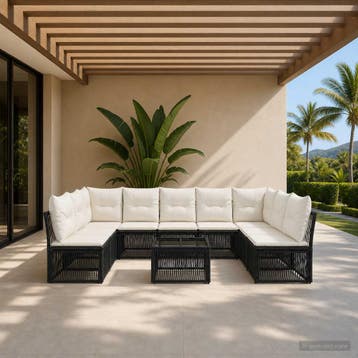 vidaXL Tuinbank Set 10 st Zwart poly rattan, Verzenden