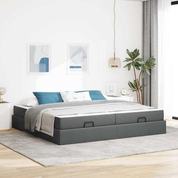 vidaXL Bedframe met matras met matras 2 pcs Dim Grijs Stof, Huis en Inrichting, Verzenden, Nieuw
