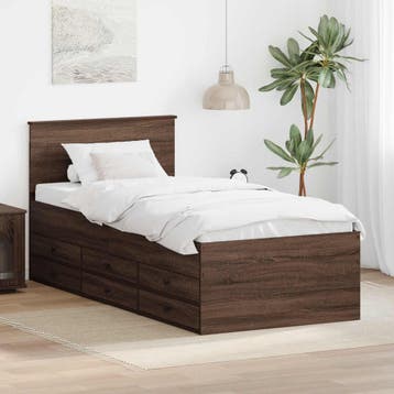 vidaXL Dagbed met lade Bruin Eiken en Zwart 75 x 190 cm, Verzenden, Nieuw