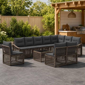 vidaXL Tuinbank Set 11 st Grijs poly rattan, Verzenden, Nieuw