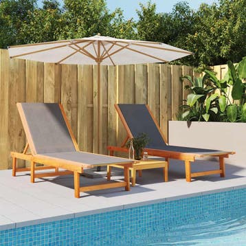 vidaXL Ligbedden 2 st massief acaciahout en textileen, Tuin en Terras, Verzenden, Nieuw