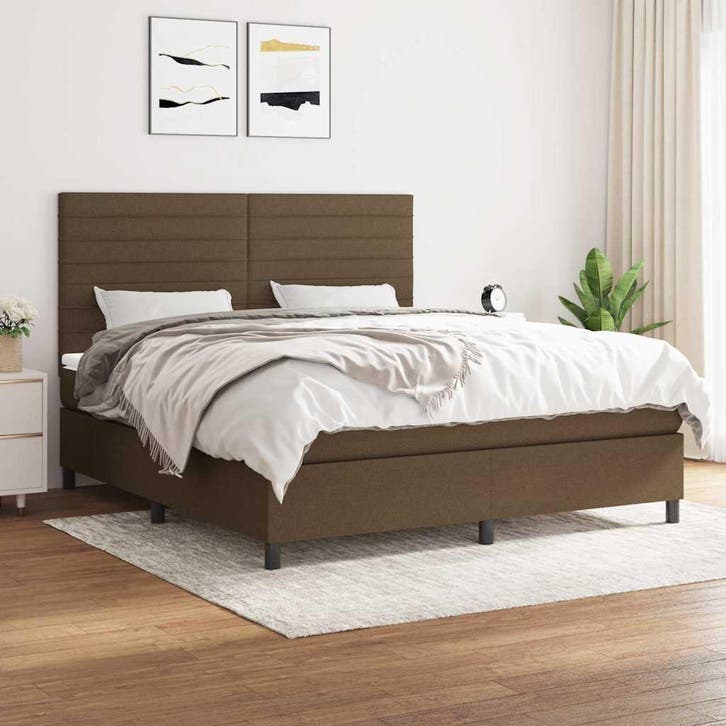vidaXL Boxspring met matras stof donkerbruin 180x200 cm, Huis en Inrichting, Slaapkamer | Bedden, Nieuw, Verzenden