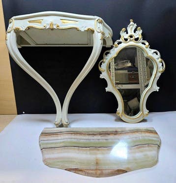 Consolle da Parete con piano in Onice Verde e Specchiera -, Huis en Inrichting, Nieuw