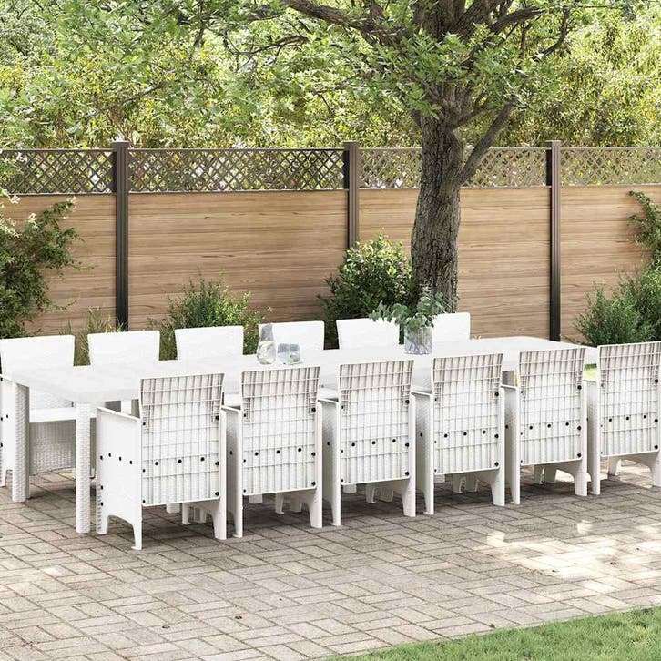 vidaXL Tuin Eettafel Set 13 pcs Wit Polt riet, Jardin & Terrasse, Ensembles de jardin, Envoi