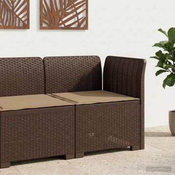 vidaXL Eén-zits Tuin Sofa met Kussen Rieten Look PP Bruin, Verzenden