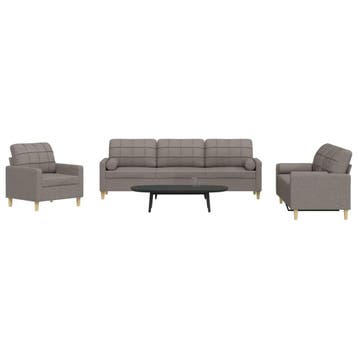 vidaXL 3-delige Loungeset met sierkussens stof taupe, Verzenden, Nieuw
