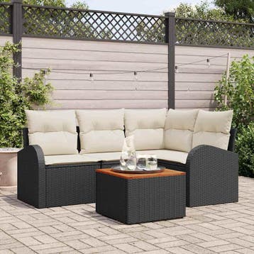 vidaXL Tuinbank Set 5 st Zwart poly rattan, Verzenden, Nieuw
