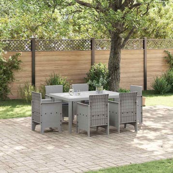 vidaXL Tuin Eettafel Set 7 st Lichtgrijs Polt riet, Verzenden, Nieuw