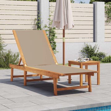 vidaXL Ligbed met tafel massief acaciahout en textileen, Tuin en Terras, Verzenden, Nieuw