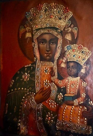 Cuzco school (XX) - Virgin of Montserrat with Child - 30 x