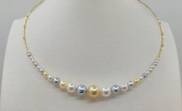 Collier - 18 carats Or jaune - Perles Akoya de 3 × 10 mm