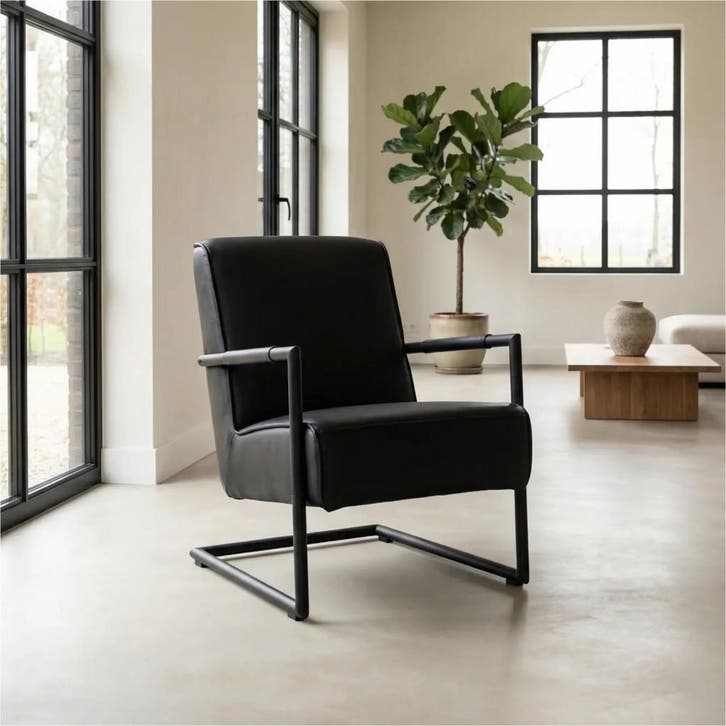 Leren fauteuil Lodge - Granada Black (zwart), Maison & Meubles, Fauteuils, Enlèvement ou Envoi