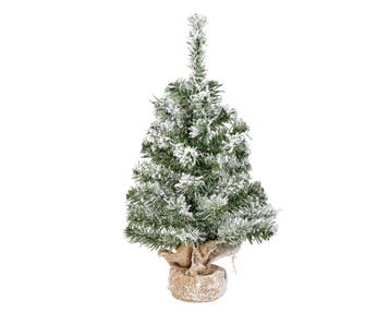 Imperial kunst kerstboompje 45 cm, besneeuwd, jute zak, voor, Nieuw