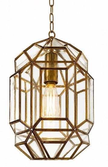 Plafondlamp - messing, kristal, Antiek en Kunst