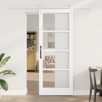 vidaXL Schuifdeur 83 x 211 cm Massief grenenhout en glas Wit, Doe-het-zelf en Bouw, Verzenden, Nieuw