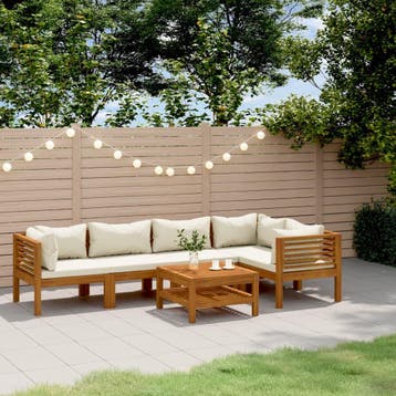 vidaXL 6-delige Loungeset met crèmekleurige kussens massief, Verzenden, Nieuw, Loungeset