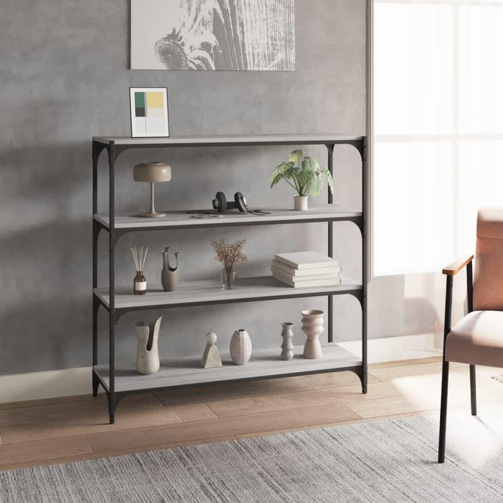 vidaXL Boekenkast 100x33x100 cm hout en staal grijs sonoma, Huis en Inrichting, Kasten | Boekenkasten, Nieuw, Verzenden