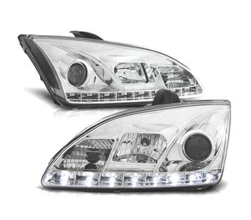 Phares Led Daylight Pour Ford Focus 04-08 Fond Chromé, Verzenden