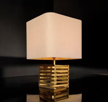 Lampe de table - Laiton doré - Lampe cage sculpturale -, Antiquités & Art