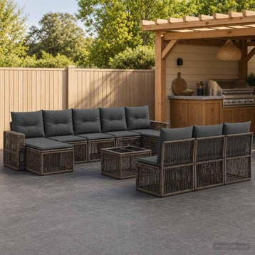 vidaXL Tuinbank Set 11 st Grijs en Donkergrijs poly rattan, Verzenden, Nieuw