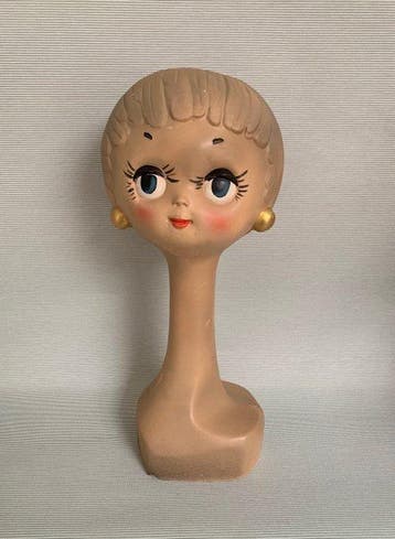 Figuur - Vintage Gipsen Twiggy Hoofd - Uniek Display,, Antiek en Kunst