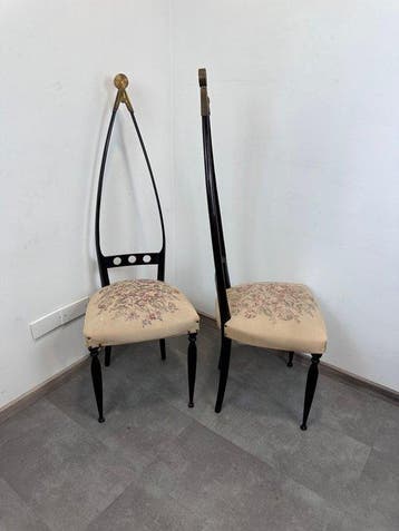 Pozzi e Verga - Chaise (2) - Laiton doré, Damassé de coton,