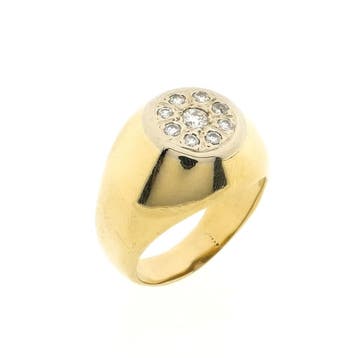 Gouden ovale zegelring met diamanten; 0,57 ct., Gebruikt, 20 of groter, Ophalen of Verzenden, Dame of Heer