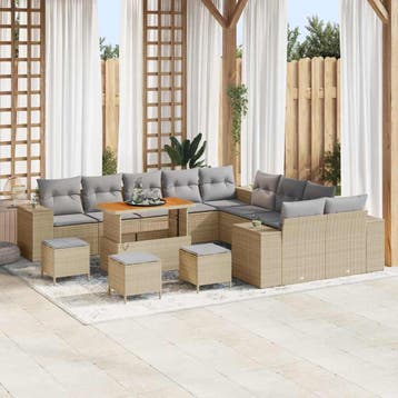 vidaXL Tuinbank Set 14 st Beige poly rattan, Verzenden, Nieuw